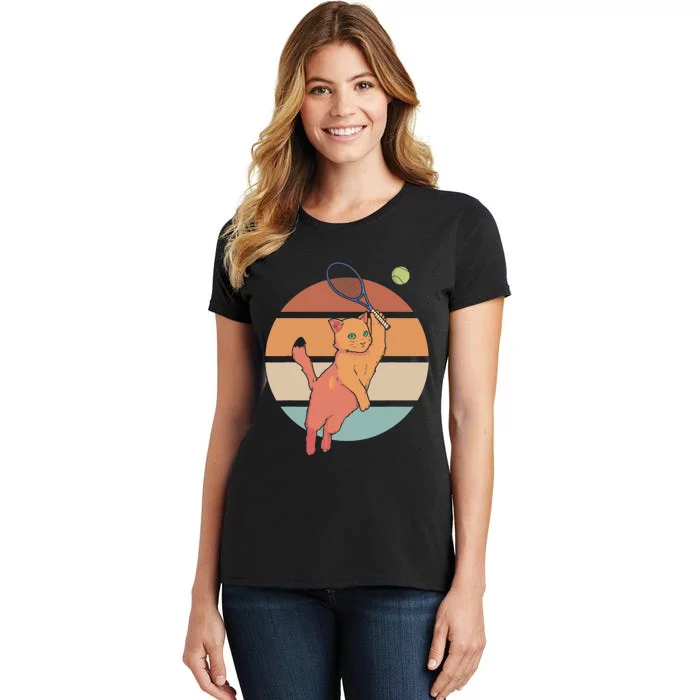 Funny Tennis Racket Cat Playing Tennis Women's T-Shirt