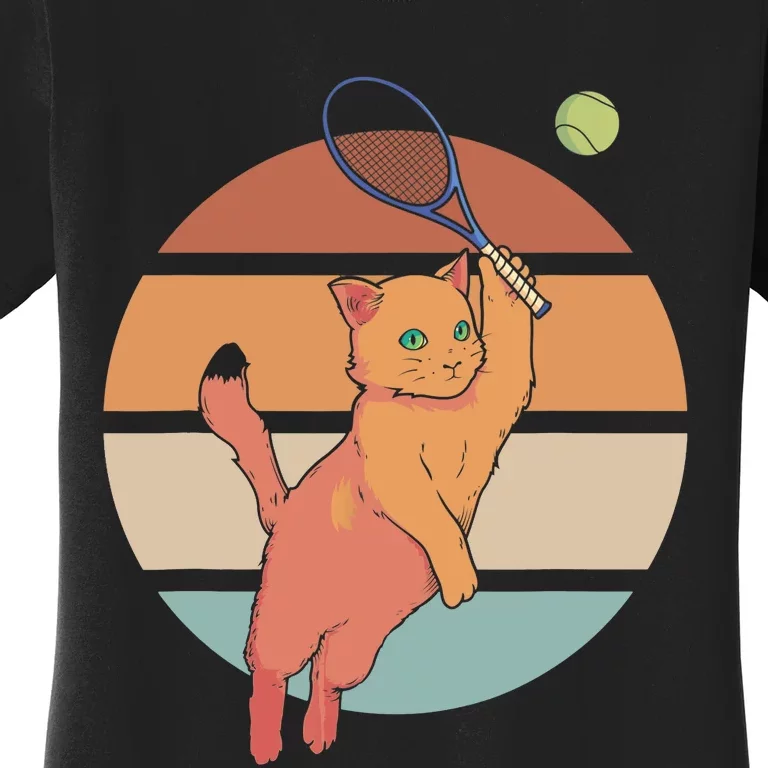 Funny Tennis Racket Cat Playing Tennis Women's T-Shirt