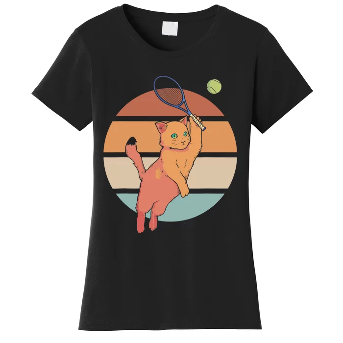 Funny Tennis Racket Cat Playing Tennis Women's T-Shirt