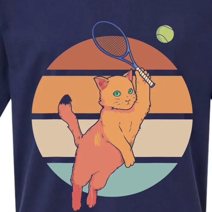 Funny Tennis Racket Cat Playing Tennis Sueded Cloud Jersey T-Shirt