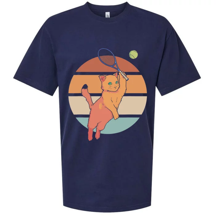 Funny Tennis Racket Cat Playing Tennis Sueded Cloud Jersey T-Shirt