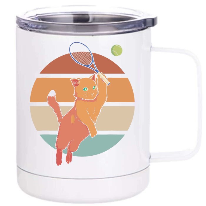 Funny Tennis Racket Cat Playing Tennis Front & Back 12oz Stainless Steel Tumbler Cup