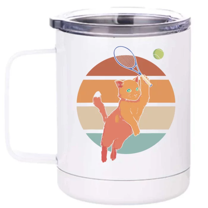 Funny Tennis Racket Cat Playing Tennis Front & Back 12oz Stainless Steel Tumbler Cup