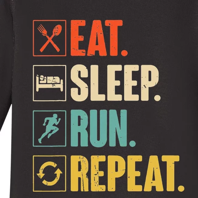 Funny Track Running Training Eat Sleep Cross Country Repeat Baby Long Sleeve Bodysuit