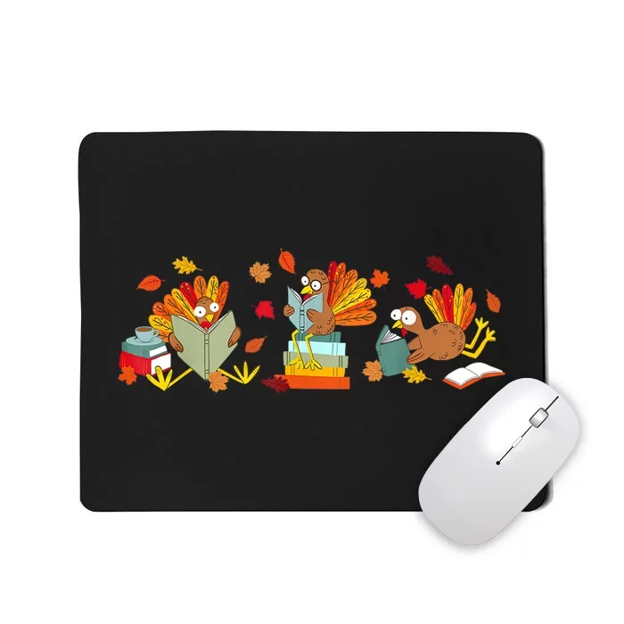 Funny Turkey Reading Book Librarian Bookworm Thanksgiving Mousepad