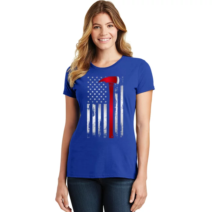 Fire Thin Red Line American Flag Axe Gift For Firefighter Meaningful Gift Women's T-Shirt