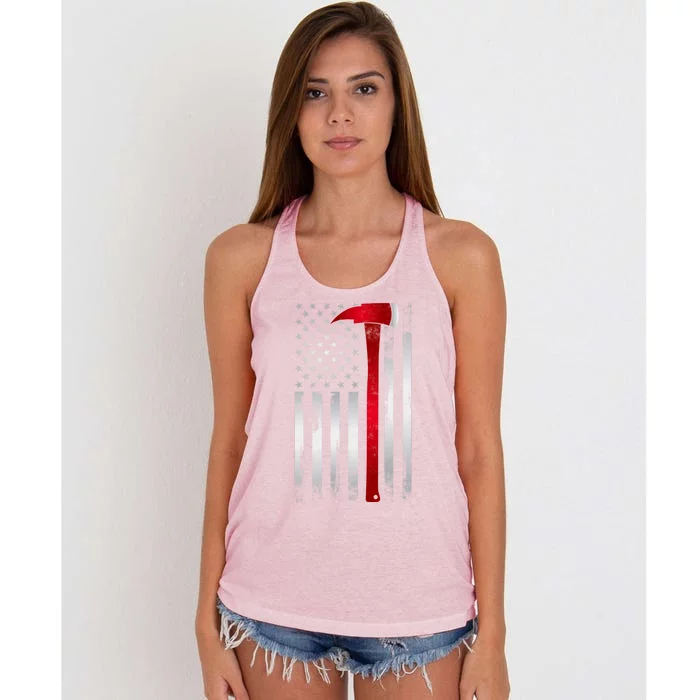 Fire Thin Red Line American Flag Axe Gift For Firefighter Meaningful Gift Women's Knotted Racerback Tank