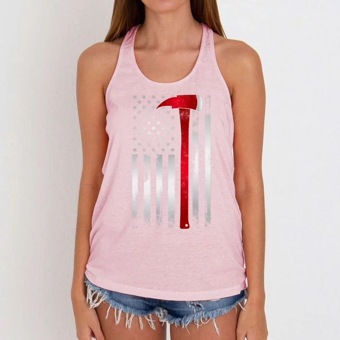 Fire Thin Red Line American Flag Axe Gift For Firefighter Meaningful Gift Women's Knotted Racerback Tank