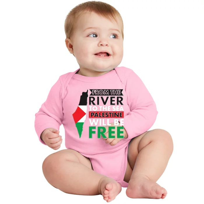 From The River To The Sea Palestine Will Be Free Baby Long Sleeve Bodysuit