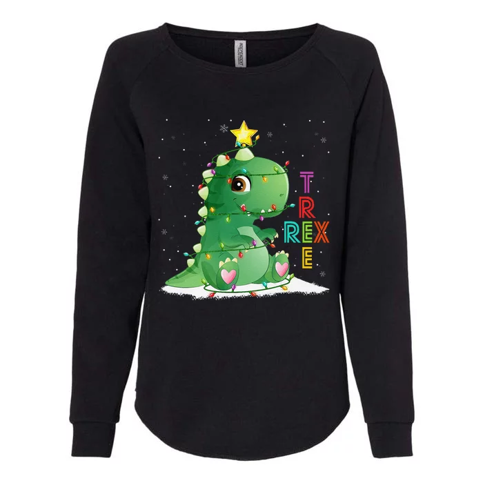 Funny Tree Rex Christmas Tree Lights Dinosaur T Rex Womens California Wash Sweatshirt