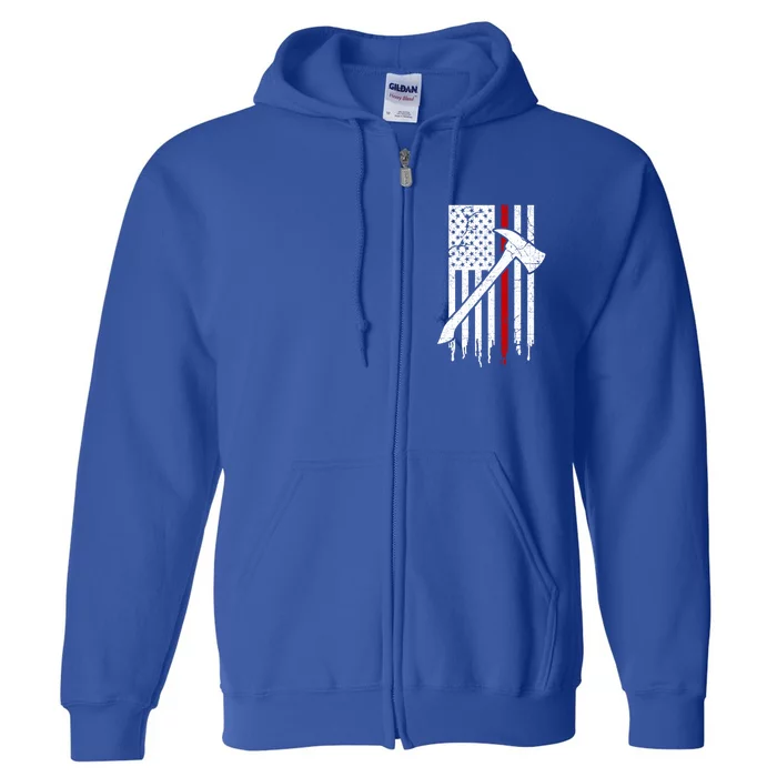 Firefighter Thin Red Line American Flag Gift Full Zip Hoodie