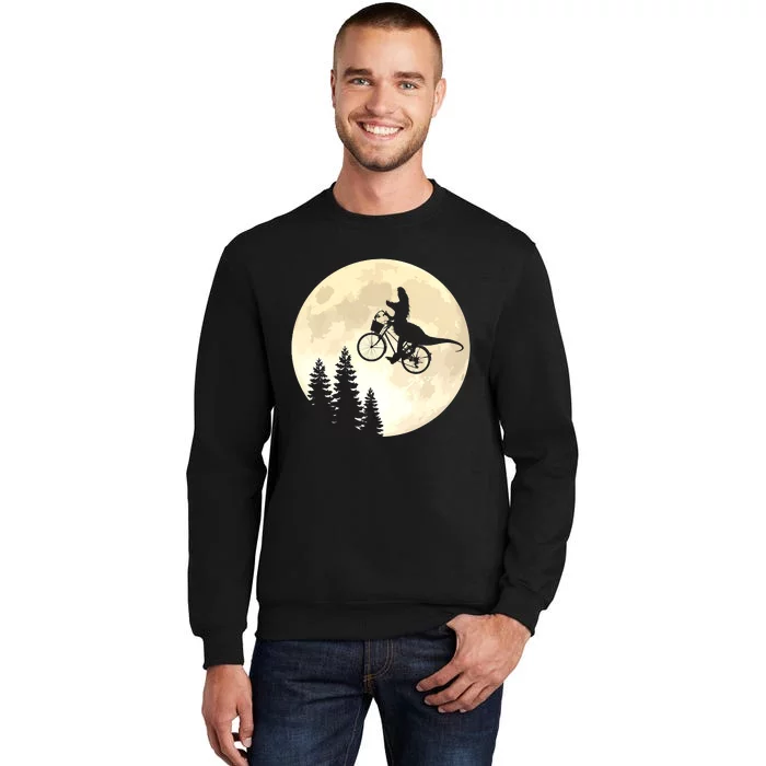 Funny T Rex Dinosaur Cycling On A Bicycle To Moon Tall Sweatshirt