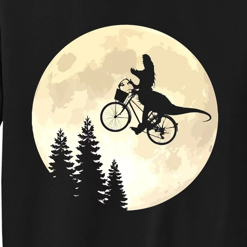 Funny T Rex Dinosaur Cycling On A Bicycle To Moon Tall Sweatshirt