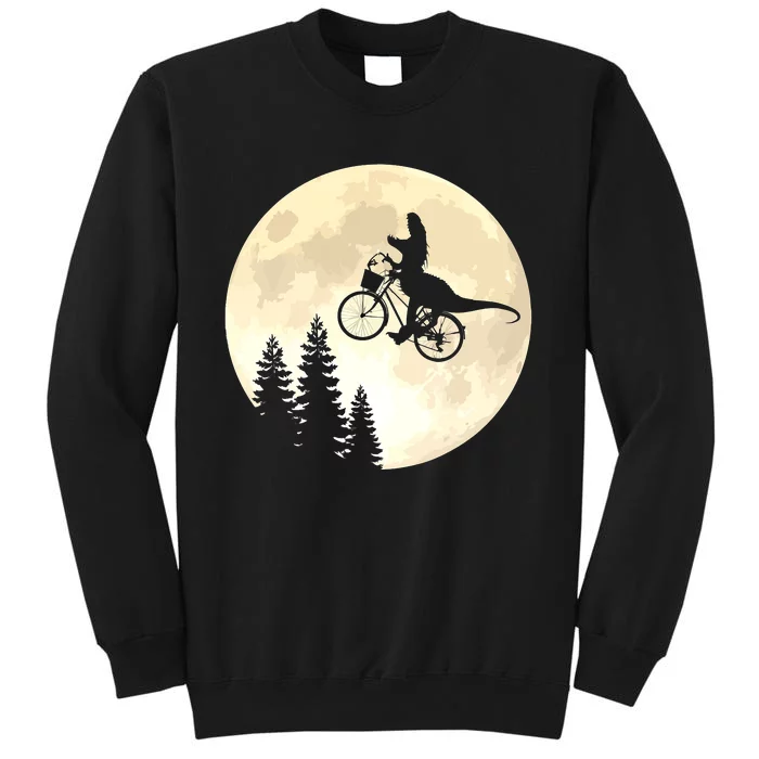 Funny T Rex Dinosaur Cycling On A Bicycle To Moon Tall Sweatshirt