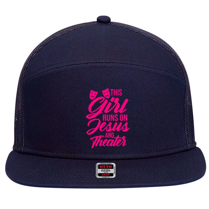 Funny This Runs On Jesus And Theater Actress Gift 7 Panel Mesh Trucker Snapback Hat