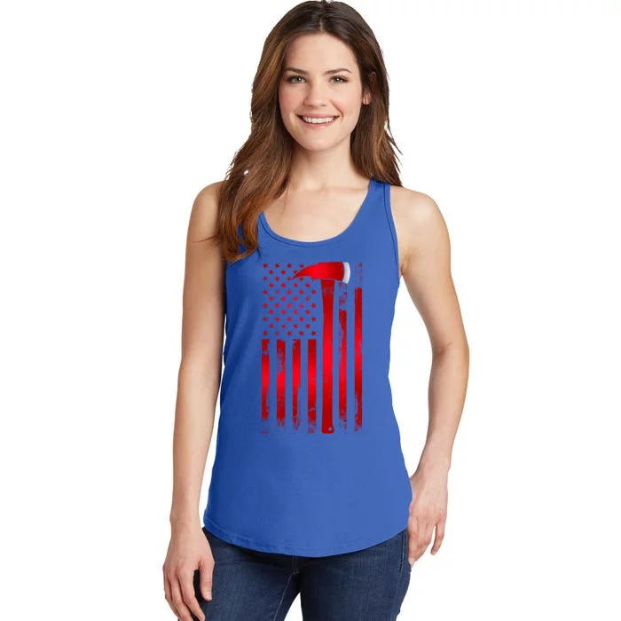 Fire Thin Red Line American Flag Axe Gift Firefighter Dad Gift Ladies Essential Tank