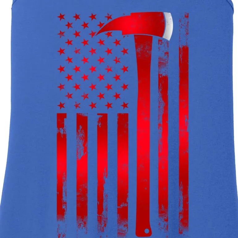 Fire Thin Red Line American Flag Axe Gift Firefighter Dad Gift Ladies Essential Tank