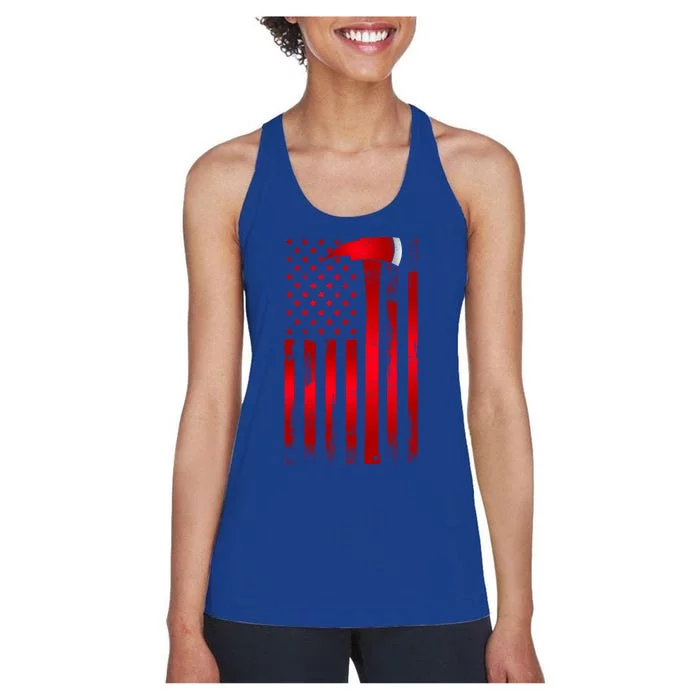 Fire Thin Red Line American Flag Axe Gift Firefighter Dad Gift Women's Racerback Tank