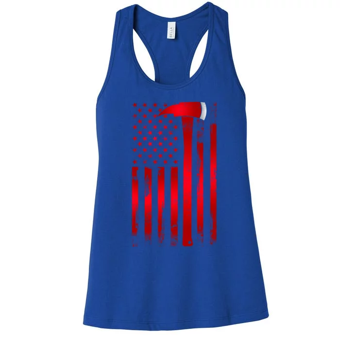 Fire Thin Red Line American Flag Axe Gift Firefighter Dad Gift Women's Racerback Tank