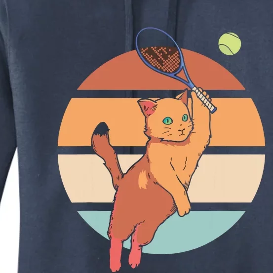 Funny Tennis Racket Cat Playing Tennis Women's Pullover Hoodie