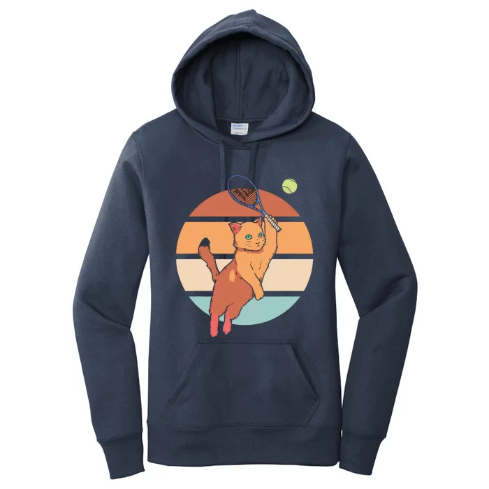 Funny Tennis Racket Cat Playing Tennis Women's Pullover Hoodie