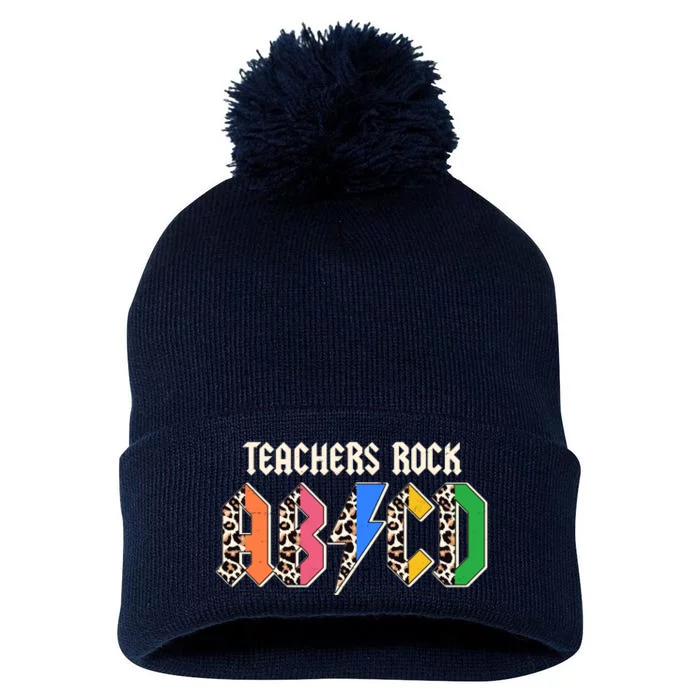 Funny Teachers Rock ABCD Rocker Pom Pom 12in Knit Beanie