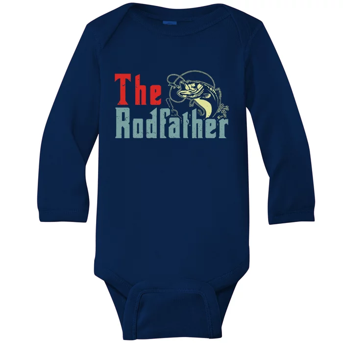 Fishing The Rodfather Fly Bass Fish Dad Funny Papa Baby Long Sleeve Bodysuit