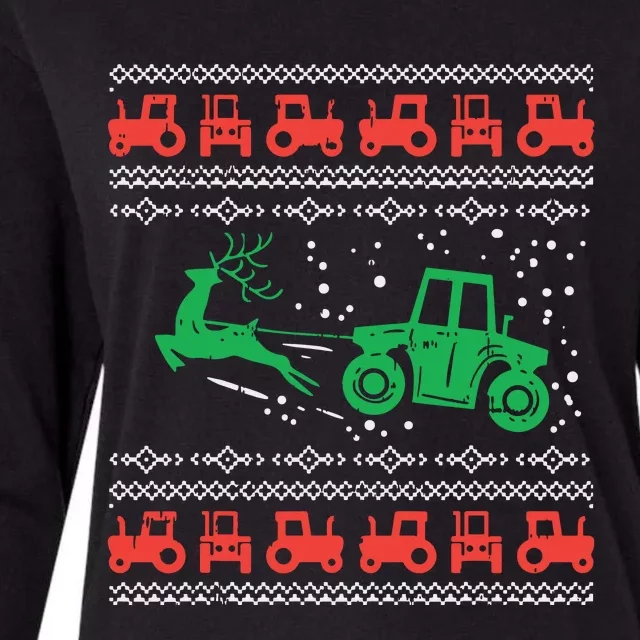 Farm Tractor Reindeer Fun Ugly Christmas Sweater Farmer Gift Womens Cotton Relaxed Long Sleeve T-Shirt