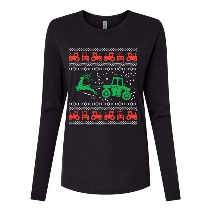 Farm Tractor Reindeer Fun Ugly Christmas Sweater Farmer Gift Womens Cotton Relaxed Long Sleeve T-Shirt