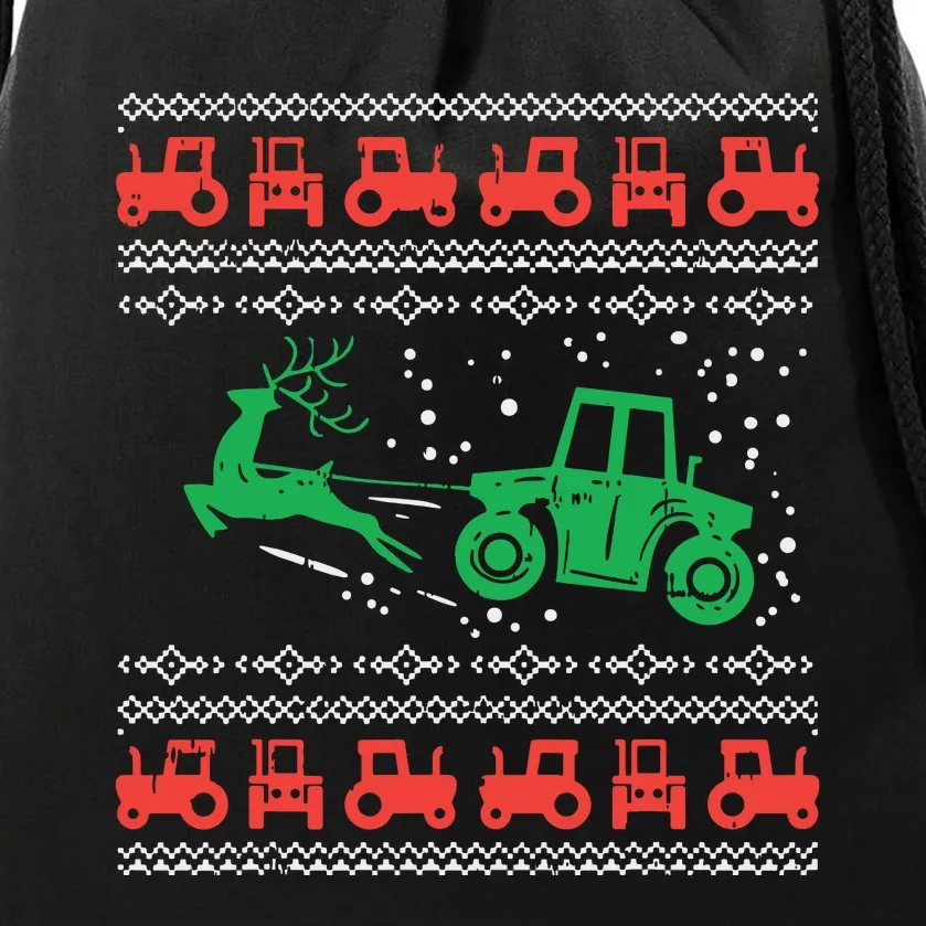 Farm Tractor Reindeer Fun Ugly Christmas Sweater Farmer Gift Drawstring Bag