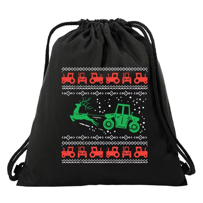 Farm Tractor Reindeer Fun Ugly Christmas Sweater Farmer Gift Drawstring Bag