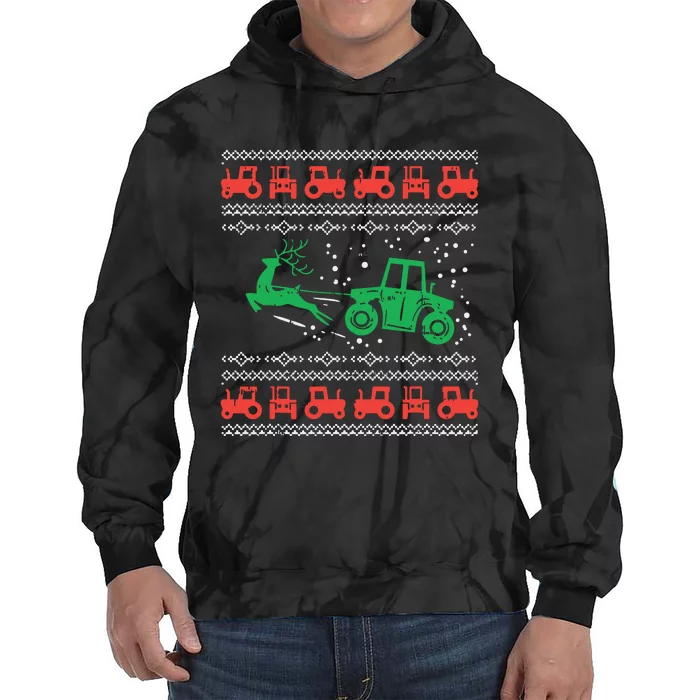 Farm Tractor Reindeer Fun Ugly Christmas Sweater Farmer Gift Tie Dye Hoodie