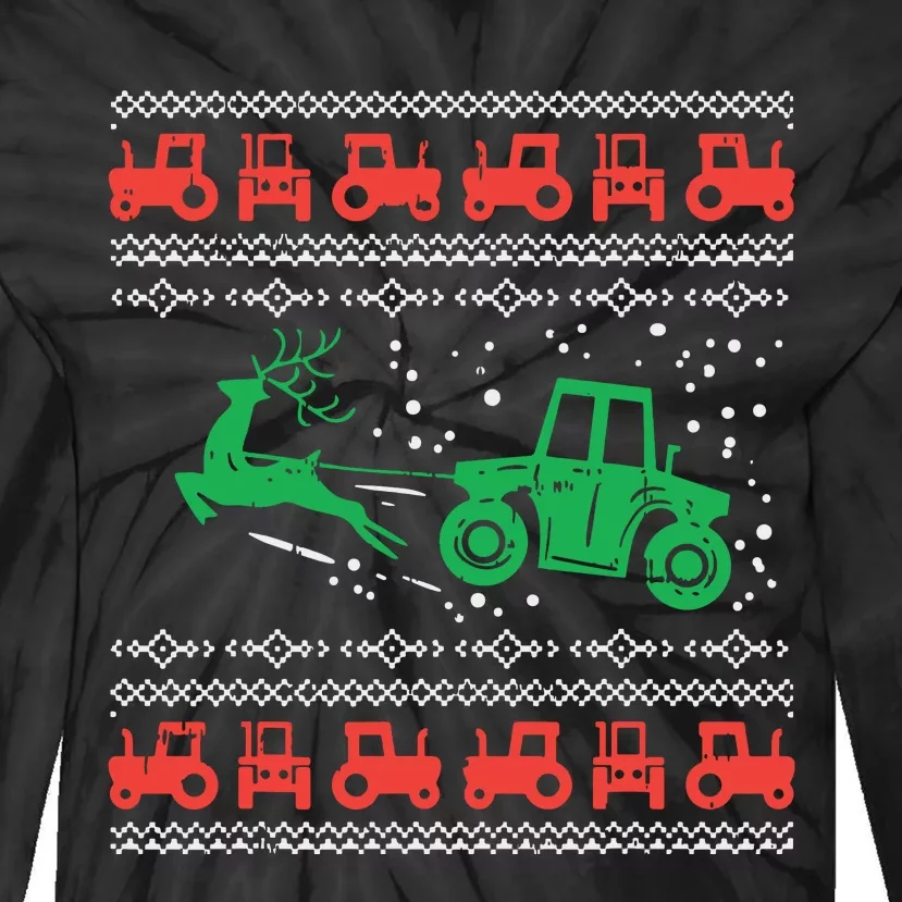 Farm Tractor Reindeer Fun Ugly Christmas Sweater Farmer Gift Tie-Dye Long Sleeve Shirt