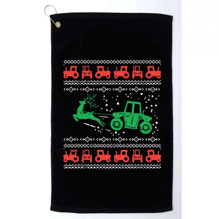 Farm Tractor Reindeer Fun Ugly Christmas Sweater Farmer Gift Platinum Collection Golf Towel