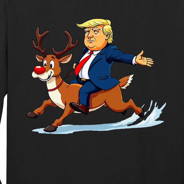 Funny Trump Riding Reindeer Christmas Trump Reindeer Long Sleeve Shirt