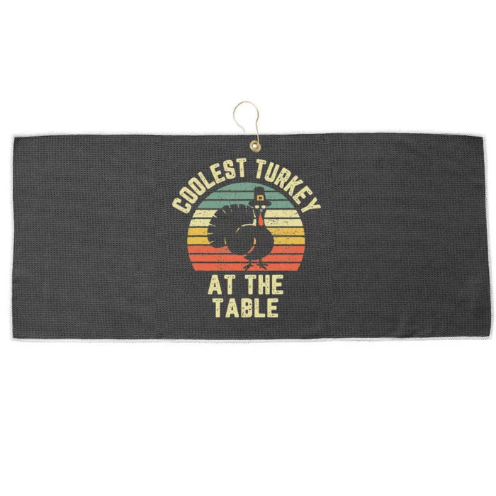 Funny Thanksgiving  Retro Coolest Turkey At The Table Large Microfiber Waffle Golf Towel