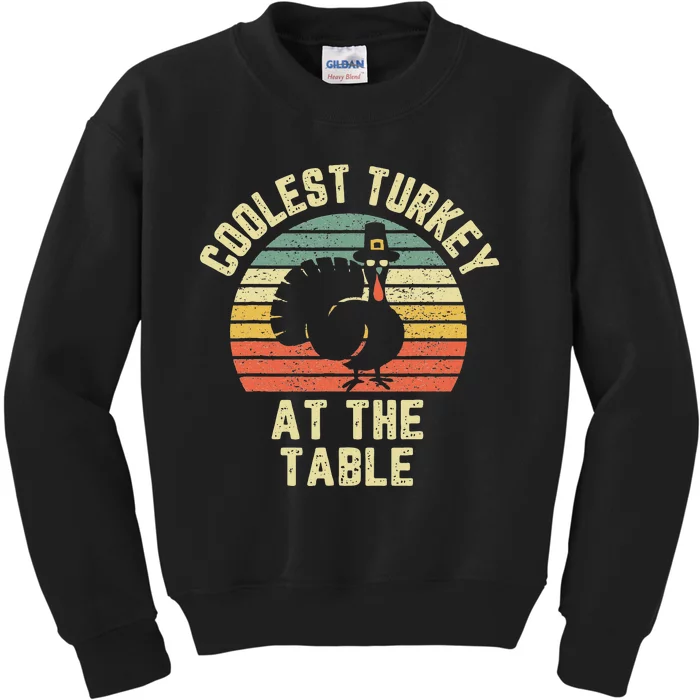 Funny Thanksgiving  Retro Coolest Turkey At The Table Kids Sweatshirt