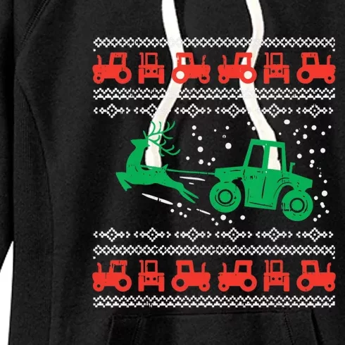 Farm Tractor Reindeer Fun Ugly Christmas Sweater Farmer Women's Fleece Hoodie