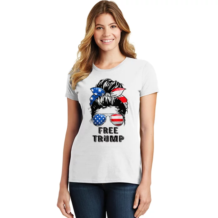 Free Trump Republican Support Pro Trump American Flag Women's T-Shirt