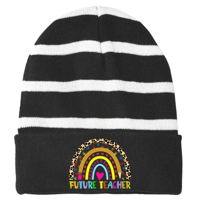 Future Teacher Rainbow Striped Beanie with Solid Band