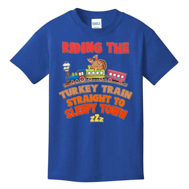 Funny Thanksgiving Riding The Turkey Train Straight To Sleepy Town Kids T-Shirt