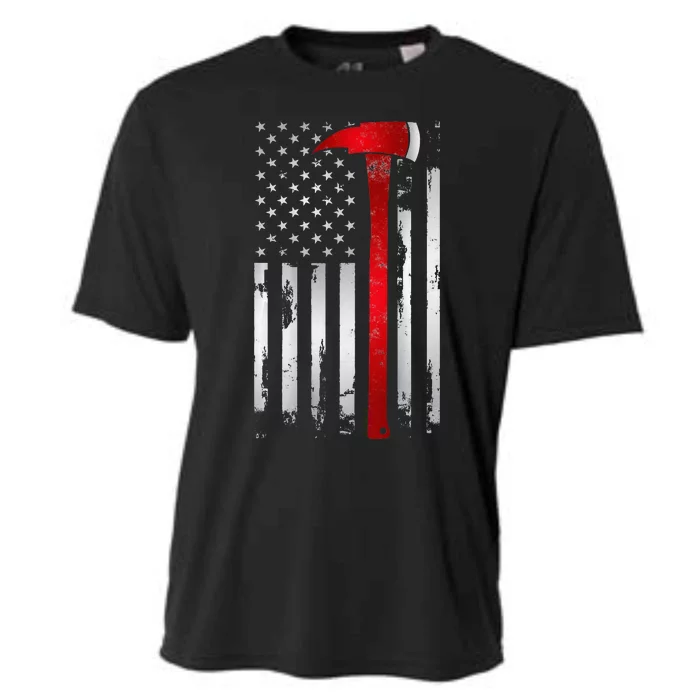 Fireman Thin Red Line American Flag Axe gift for Firefighter Cooling Performance Crew T-Shirt