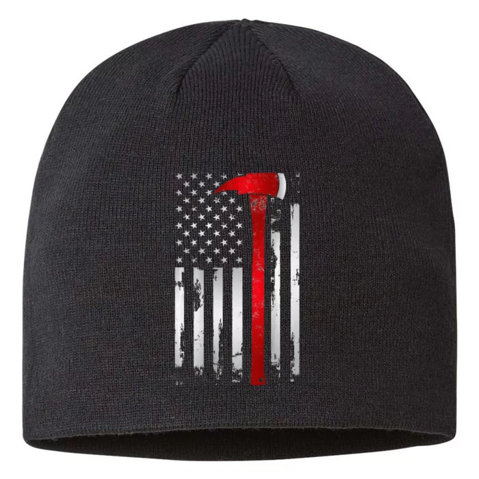 Fireman Thin Red Line American Flag Axe gift for Firefighter 8 1/2in Sustainable Knit Beanie