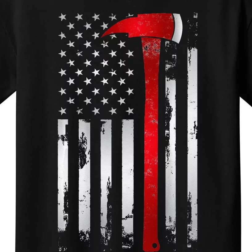 Fireman Thin Red Line American Flag Axe gift for Firefighter Kids T-Shirt