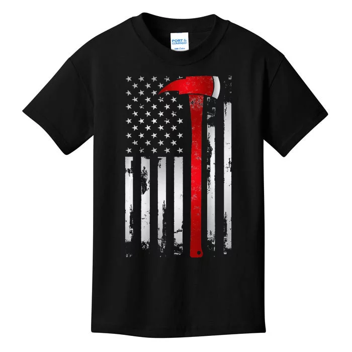 Fireman Thin Red Line American Flag Axe gift for Firefighter Kids T-Shirt