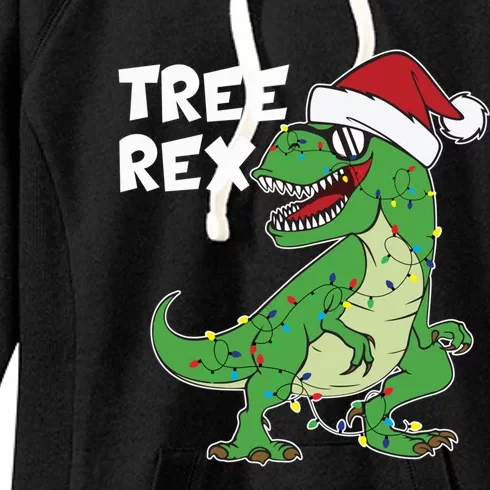 Funny Tree Rex T Rex Christmas Hat Lights Holiday Christmas Gift Women's Fleece Hoodie