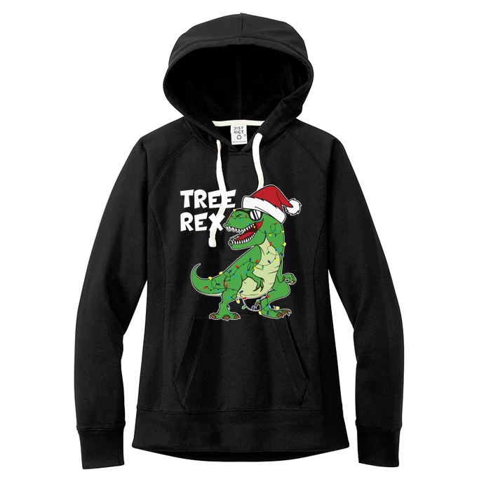 Funny Tree Rex T Rex Christmas Hat Lights Holiday Christmas Gift Women's Fleece Hoodie