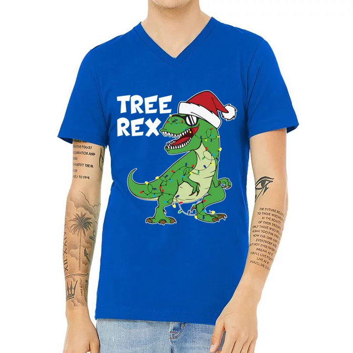 Funny Tree Rex T Rex Christmas Hat Lights Holiday Christmas Gift V-Neck T-Shirt