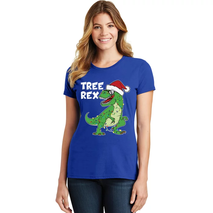 Funny Tree Rex T Rex Christmas Hat Lights Holiday Christmas Gift Women's T-Shirt