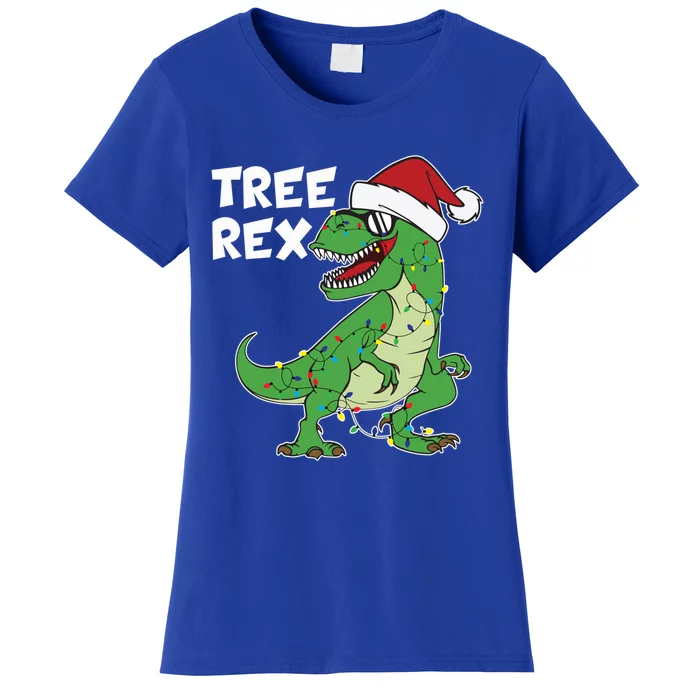 Funny Tree Rex T Rex Christmas Hat Lights Holiday Christmas Gift Women's T-Shirt